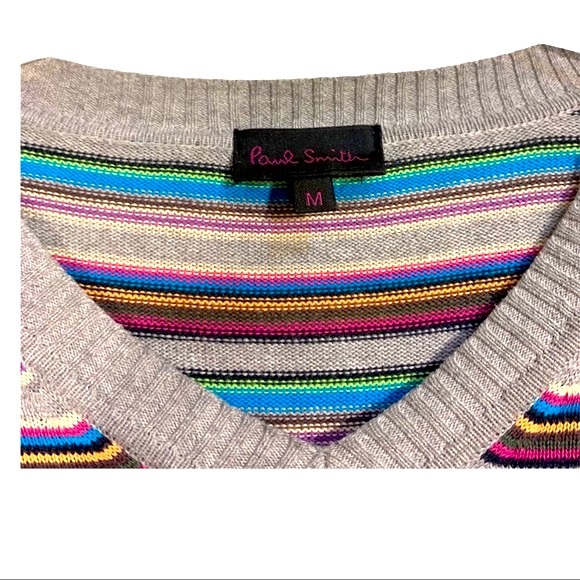 Paul Smith multicolored striped v neck sweater size medium - Picture 4 of 5